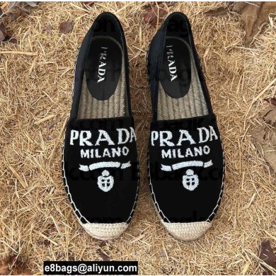 Prada Embroidered Lettering Logo Velvet Espadrilles Black 2022