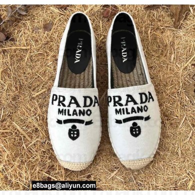 Prada Embroidered Lettering Logo Velvet Espadrilles White 2022