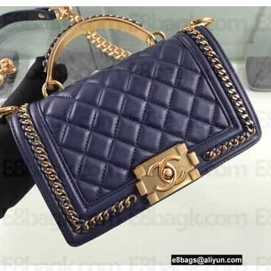 Chanel Chain Braided Top Handle Boy Flap Small Bag A67085 Blue 2022