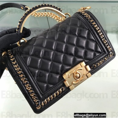 Chanel Chain Braided Top Handle Boy Flap Small Bag A67085 Black 2022