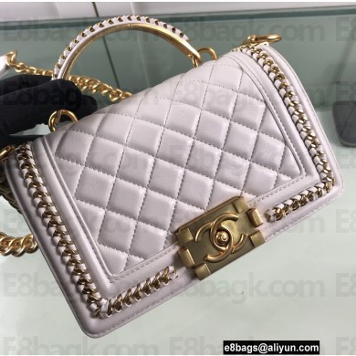Chanel Chain Braided Top Handle Boy Flap Small Bag A67085 White 2022