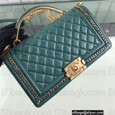 Chanel Chain Braided Top Handle Boy Flap Medium Bag A67086 Green 2022