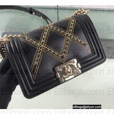 Chanel Quilted Chain Braided Boy Flap Small Bag A67085 Black 2022