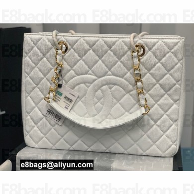 Chanel GST Shopping Tote Bag A50995 in Caviar Leather White/Gold
