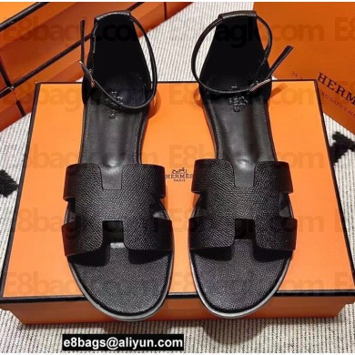 Hermes Epsom Calfskin Santorini Sandals Handmade Black
