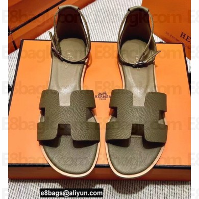 Hermes Epsom Calfskin Santorini Sandals Handmade Elephant Gray