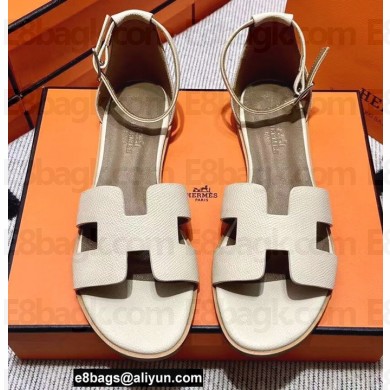 Hermes Epsom Calfskin Santorini Sandals Handmade Creamy