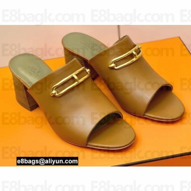 Hermes Roulis Buckle Camilla Mules Brown