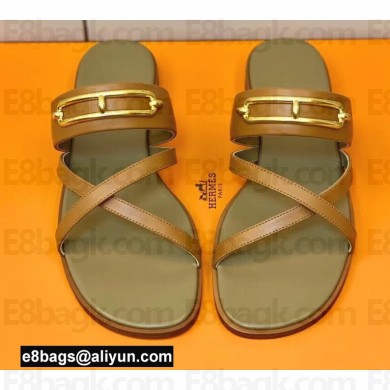 Hermes Roulis Buckle Claire Sandals Brown
