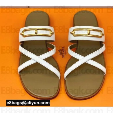 Hermes Roulis Buckle Claire Sandals White