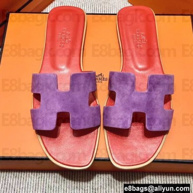Hermes Suede Goatskin Oran Sandals Purple