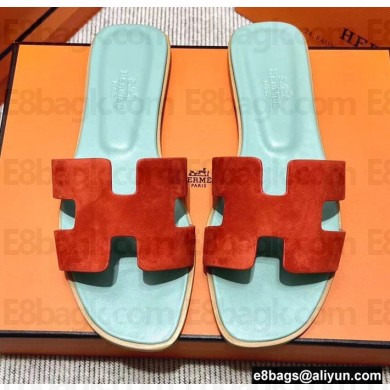 Hermes Suede Goatskin Oran Sandals Red