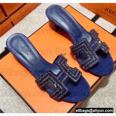 Hermes suede goatskin with rhinestone Oasis Sandals Blue