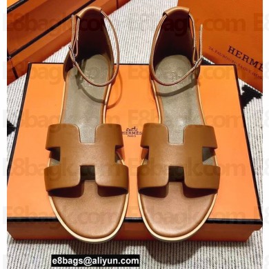 Hermes Swift Calfskin Santorini Sandals Handmade Brown