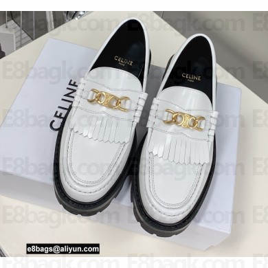 Celine Fringes Margaret Loafers With Triomphe Chain In Polished Bull White 2022