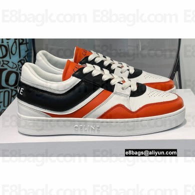 Celine Trainer Low Lace-up Sneakers In Calfskin White/Black/Orange 2022