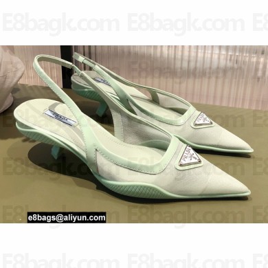 Prada Mesh fabric slingback pumps Green 2022