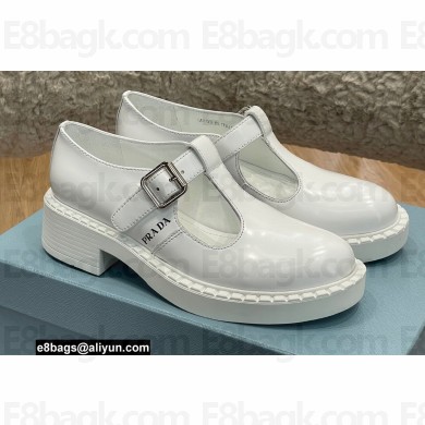 Prada Brushed Leather T-strap shoes White 2022
