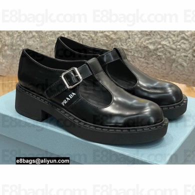Prada Brushed Leather T-strap shoes Black 2022