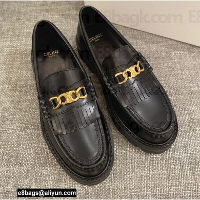 Celine Fringes Margaret Loafers With Triomphe Chain In Polished Bull Black 2022
