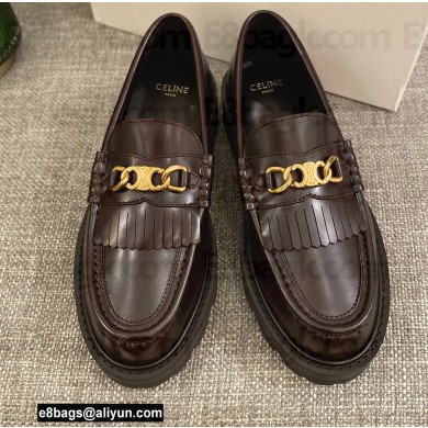 Celine Fringes Margaret Loafers With Triomphe Chain In Polished Bull Burgundy 2022