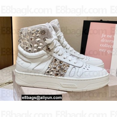 Jimmy Choo HAWAII HI TOP/F Trainers Sneakers White with Crystal Embellishment 2022