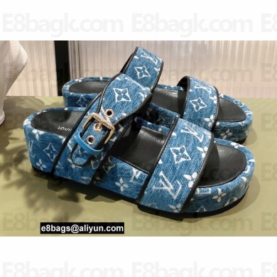 Louis Vuitton Monogram Velvet Jumbo Flatform Mules Light Blue 2022