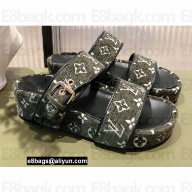 Louis Vuitton Monogram Velvet Jumbo Flatform Mules Gray 2022