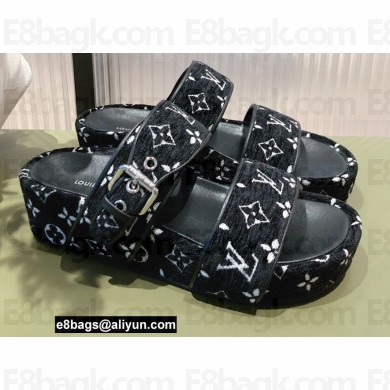 Louis Vuitton Monogram Velvet Jumbo Flatform Mules Black 2022