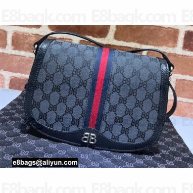 Gucci x Balenciaga The Hacker Project Medium Shoulder Bag 680121 GG Canvas Black 2022