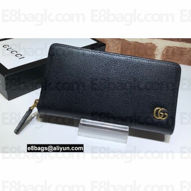 Gucci GG Marmont Leather Zip Around Wallet 428736 Black/Gold 2022