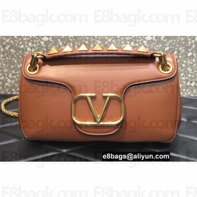 Valentino Stud Sign Nappa Shoulder Bag Brown 2022
