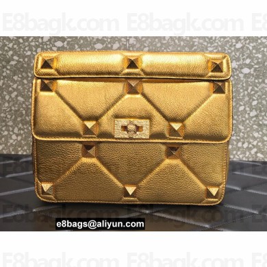 Valentino Grainy Calfskin Large Roman Stud Chain Bag Gold 2022