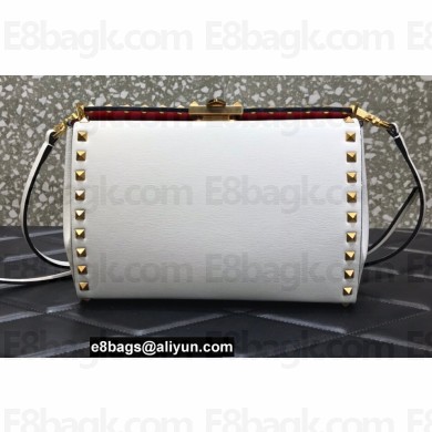 Valentino Rockstud Alcove Grainy Calfskin Crossbody Bag White/Gold 2022