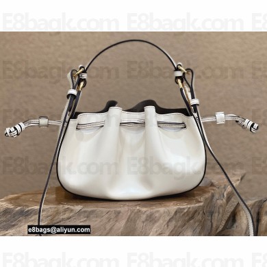 Fendi Pomodorino Drawstring Mini Bucket Bag Leather White 2022