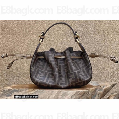 Fendi Pomodorino Drawstring Mini Bucket Bag Brown FF fabric 2022
