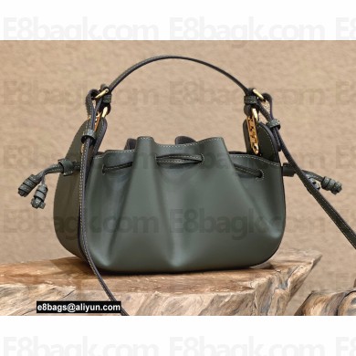 Fendi Pomodorino Drawstring Mini Bucket Bag Leather Dark Green 2022