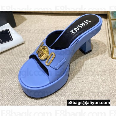 Versace Icon Crysatl Medusa Medallion Heel Mules Leather Light Blue 2022