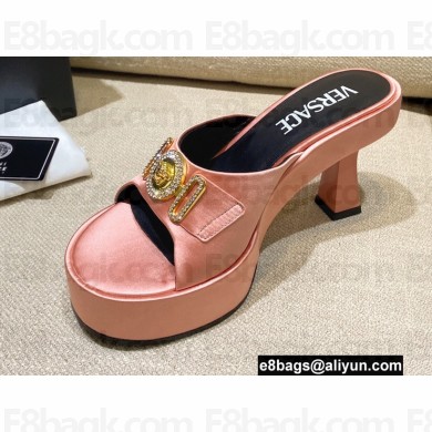 Versace Icon Crysatl Medusa Medallion Heel Mules Satin Nude Pink 2022
