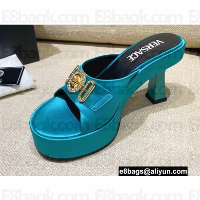 Versace Icon Crysatl Medusa Medallion Heel Mules Satin Turquoise Green 2022