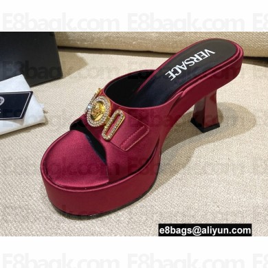 Versace Icon Crysatl Medusa Medallion Heel Mules Satin Burgundy 2022
