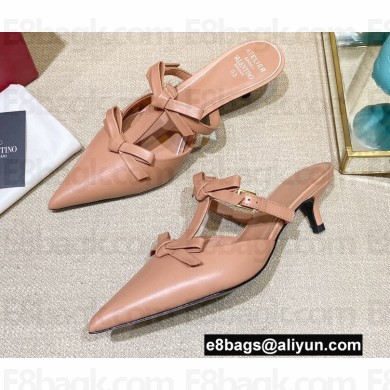 Valentino French Bows Leather Heel Mules Nude Pink 2022