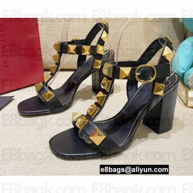 Valentino Heel 9cm Roman Stud Calfskin sandals Black 2022