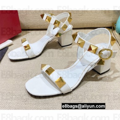 Valentino Heel 6cm Roman Stud Calfskin sandals White 2022