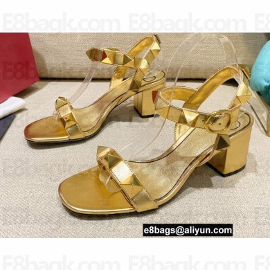 Valentino Heel 6cm Roman Stud Calfskin sandals Gold 2022