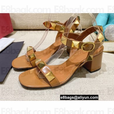 Valentino Heel 6cm Roman Stud Calfskin sandals Brown 2022