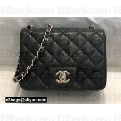 Chanel Mini Classic Flap Handbag A01115 in Caviar Leather Black/Silver