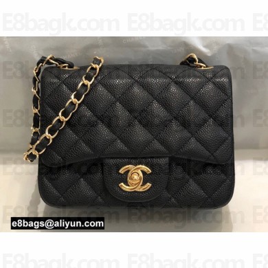 Chanel Mini Classic Flap Handbag A01115 in Caviar Leather Black/Gold