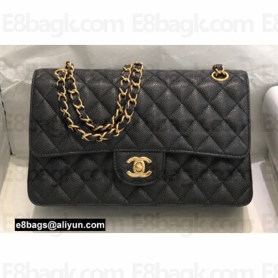 Chanel Medium Classic Flap Handbag A01112 in Caviar Leather with Edge Stitching Black/Gold