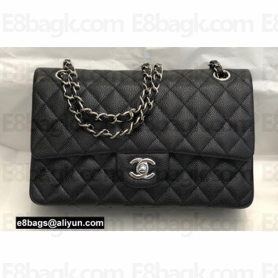 Chanel Medium Classic Flap Handbag A01112 in Caviar Leather Black/Silver